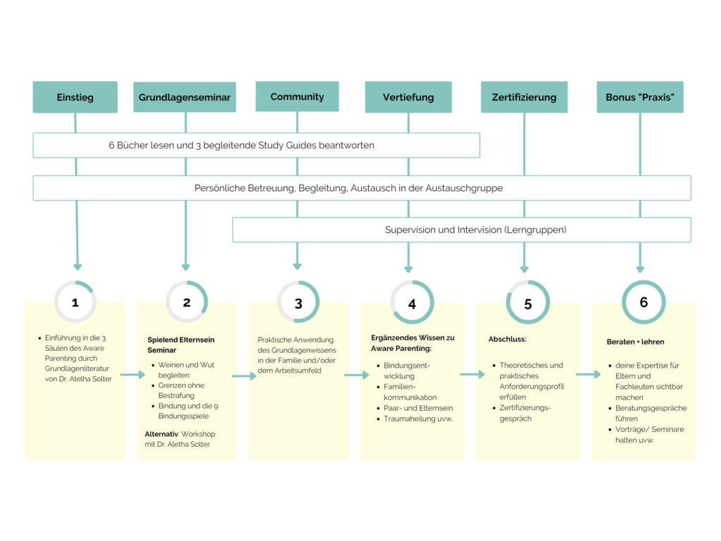 Der Fahrplan mit Modulen für die Ausbildung zu Aware Parenting